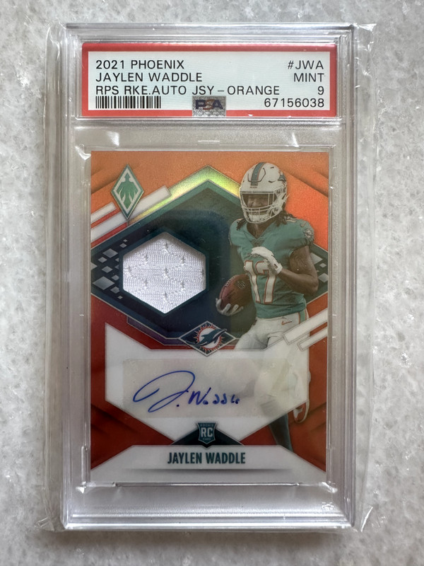 2021 Phoenix Jaylen Waddle RPS RKE. Auto Jsy - Orange #42/50 PSA 9