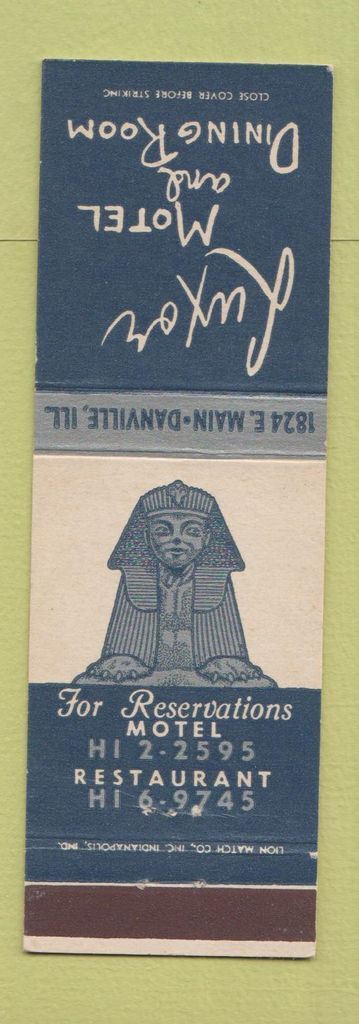 Vintage Luxor Motel Danville IL Matchbook Cover Collectible