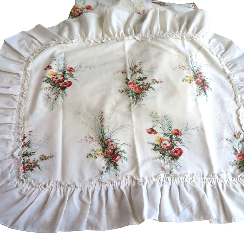 Sears Twin Fitted Sheet 1 Standard Pillow Sham Beige Floral Ruffled Vintage - Image 4 of 4