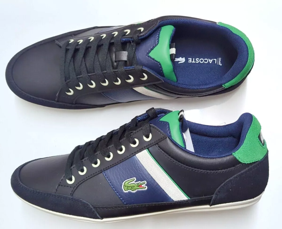New Lacoste Men s Shoes Chaymon 222 1 Black Green Leather Casual Sneakers