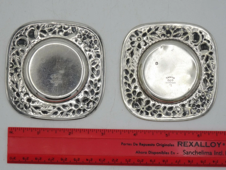 PAIR of VINTAGE GORHAM 070 STERLING SILVER REPOUSSE ASHTRAY ~ 3" / 70g - Image 4 of 4