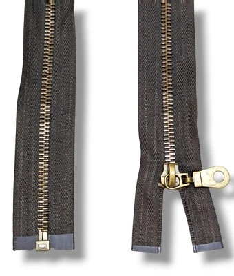 NDL Metall Reißverschluss 5mm Dunkel Braun Messing Robust Jacke,Teilbar bis 90 cm