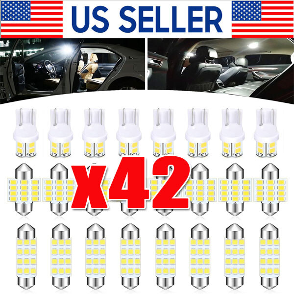 42PCS Car Interior Combo LED Map Dome Door Trunk License Plate Light Bulbs White