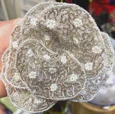 vintage beaded netting 5" layered 1940s flower white silver hand made 1 pc Japan