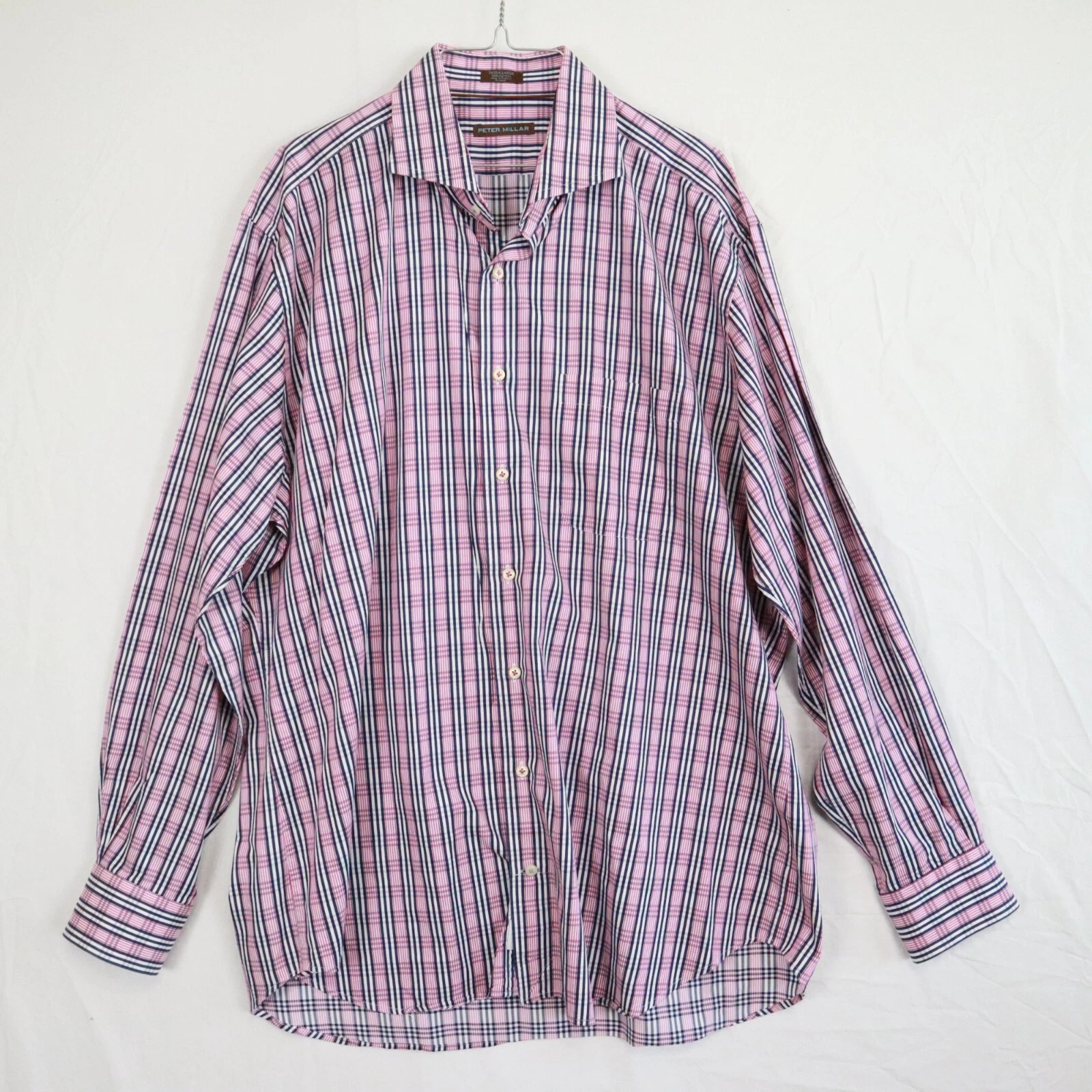 Peter Millar Shirt Mens XL Casual Pocket Button Up Pink Plaid Long Sleeve