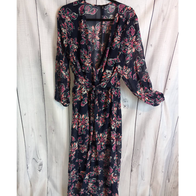 New Look Blue Floral Chiffon Semi-Sheer Surplice Boho Belted Maxi Dress 1X  Plus | eBay