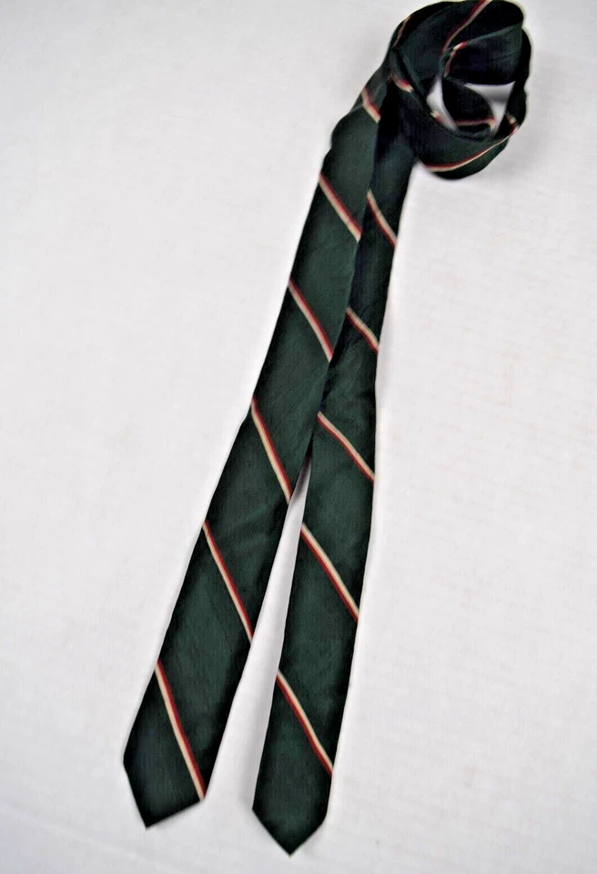 领带 复古 进口丝绸 60 年代 绿色 红色 象牙色 条纹 紧身 领带 52 x 1.5 — 第 2/4 张图片