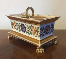 Antique 19th c. French Empire Old Paris Porcelain Inkwell Encrier Ink Well Stand