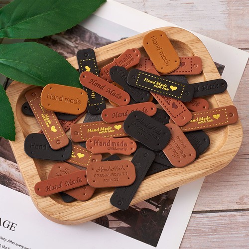 54-72pcs Microfiber Leather Labels "Handmade with Love" Embossed Leather Tags - 第 17/24 張圖片