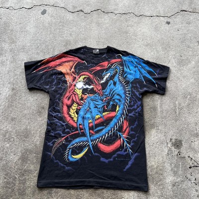 VTG 1994 Liquid Blue Dueling Dragon Shirt XL All Over Print AOP Single Stitch