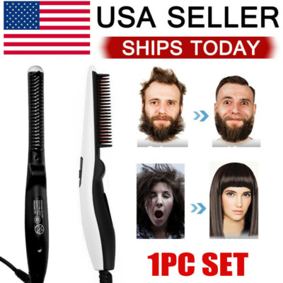 Beard Straightener Comb Quick Heated Brush Styler for Mens Pro Hair Electric US
