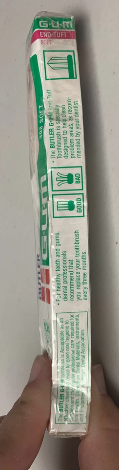 NOVO no pacote Butler Gum #308 escova de dentes de cerdas macias tufo final VINTAGE - Imagem 4 de 4