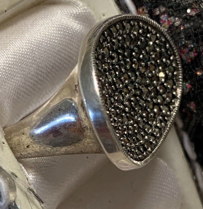 Solid STERLING SILVER MARCASITE Size 6  Sparkling… - image 2