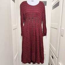 Vtg JBS Maxi Dress 90s Red Plaid Dark Academia Cottagecore Preppy Nerdy Holiday