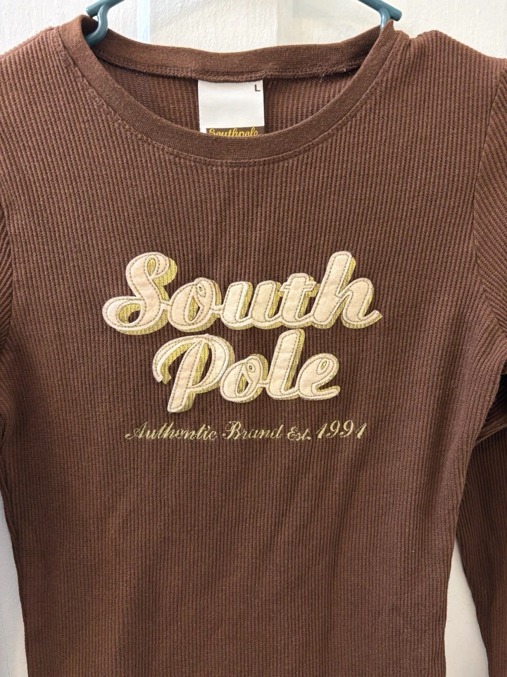 Camisa Waffle Polo Sur Vintage Y2K Marrón Dorado Manga Larga Talla Grande Foto 2 de 4