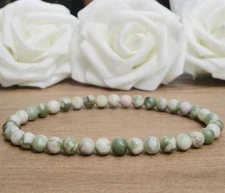 Peace Jade Bead Stretch Bracelet, 6mm Green & White Natural Stone Stack Bracelet