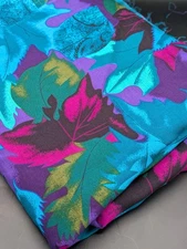 Vintage 80s Leafy Colorful fabric MM Fab Inc 44"x 5 yds Pink Purple Blue