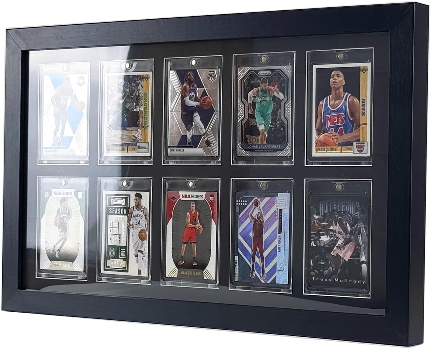 Graded Trading Card Display Case 10 PSA Slabs Sport Football Baseball Wood Frame view 1