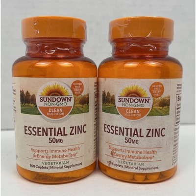 Sundown Zinc 50mg Supplement Non GMO Vegetarian 100 Caplets Exp 6/26 Lot of 2