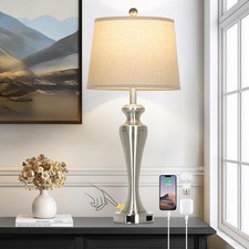 30" Table Lamp, 3-Way Dimmable Touch Bedside Lamp with USB A C Ports and AC O...