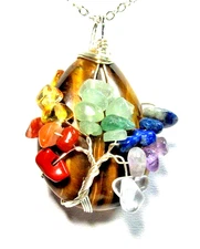 Silver Tone Tiger Eye Semi Precious Stone Tree Of Life 20" Necklace NWOT (#2952)