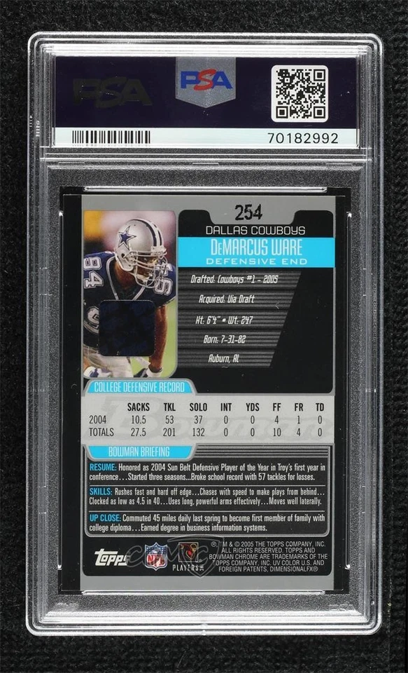 2005 Bowman Chrome DeMarcus Ware #254 PSA 9 MINT Rookie Auto RC HOF - Image 2 of 2