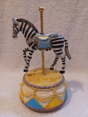 Vintage Zebra Moving Carousel Music Plays Born Free  1980s Musical B-78