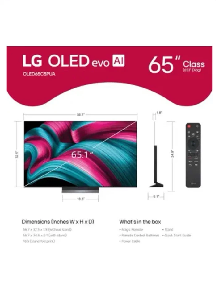 Smart TV LG OLED65C5P 65 pulgadas Clase OLED evo AI C5 4K UHD HDR - Modelo 2025 Foto 3 de 4