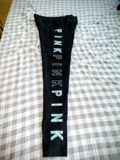 Victoria  s Secret PINK Black Bling Yoga Leggings SMALL Silver Sequins