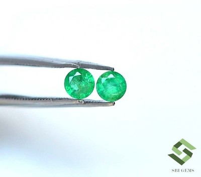 4 mm Certified Natural Emerald Round Cut Pair 0.48 Cts Untreated Loose Gemstones