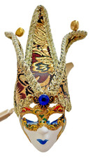 Venetian Jester Wall Mask Gold Black Harlequin Carnival Decor w Bells