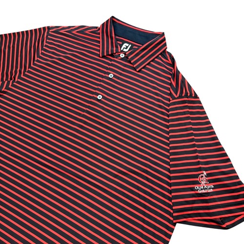 FootJoy Golf Polo Mens Large L Black Red Striped Olde Atlanta Golf Club Shirt FJ