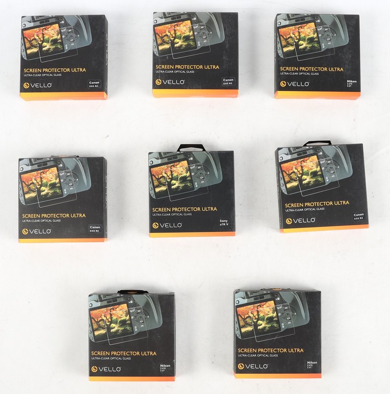 Lot of Eight Vello Screen Protectors For Canon, Sony, and Nikon