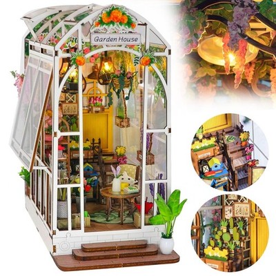 Book Nook Kit Gartenhaus mit LED DIY Miniatur Puppenhaus Heimdekoration