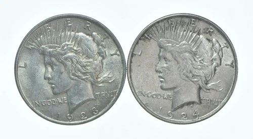 1923 & 1924 Peace Silver Dollar $1 Bullion Collection Lot *113