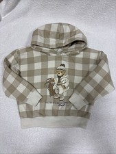 Polo Ralph Lauren Hoodie Kids 6X Tan Buffalo Check Polo Bear Fleece Pullover