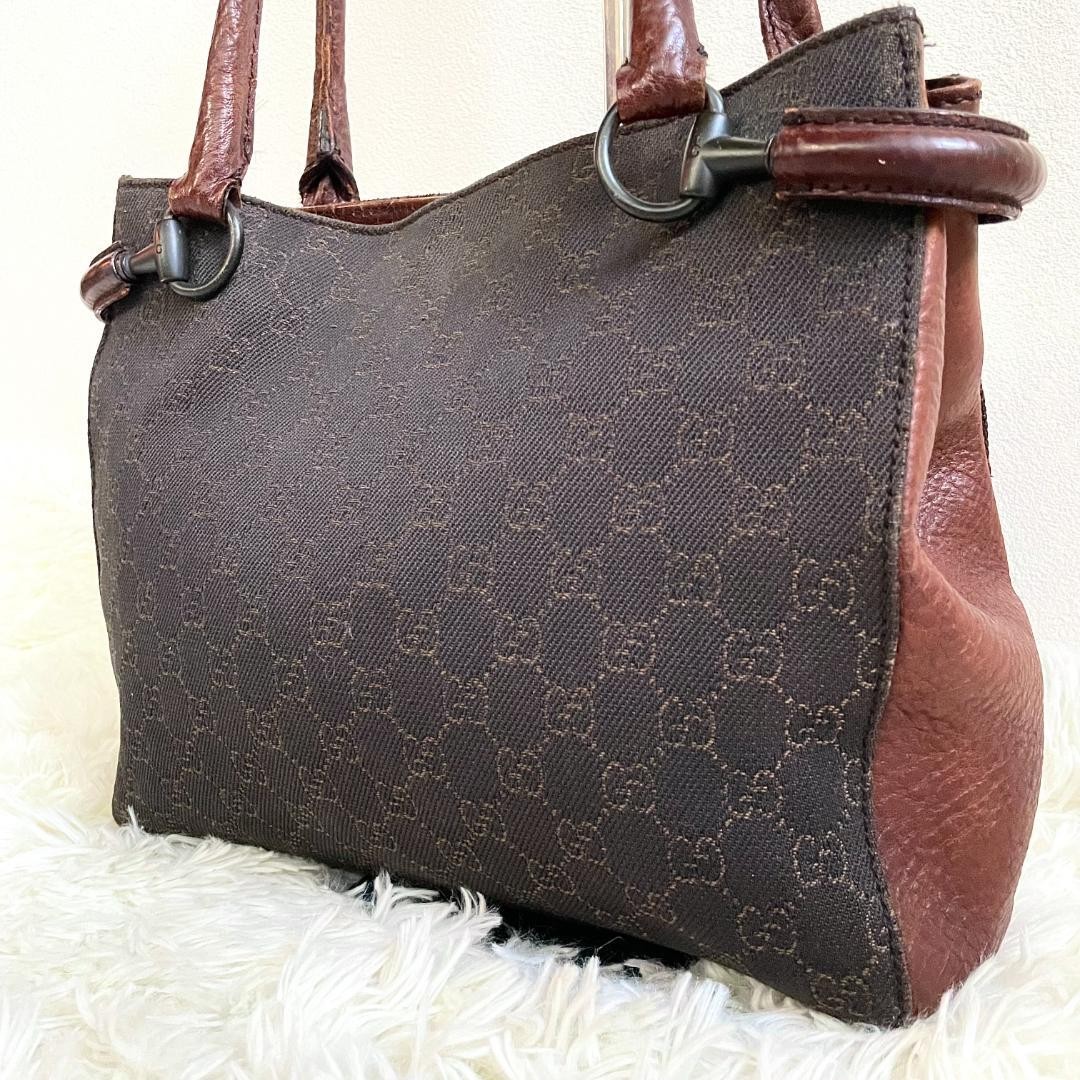 Borsa a mano vintage Gucci tracolla tote bag pelle marrone grana modello GG logo G