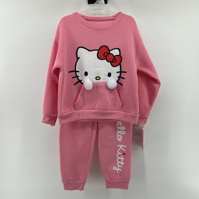 NWT Hello Kitty Sanrio Jogger Set Girls 4/5 Pink Sweatshirt Pants 3D Decor New