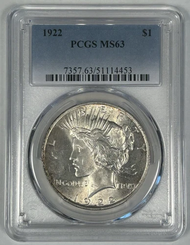 1922 Peace Silver $1 Dollar Coin PCGS MS 63