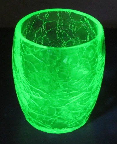 Vintage Uranium Glass Green Crackle Shot Glass Bar Barware 2" Tall 1.5" Rim