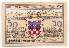 1921 Germany Bad Honnef Notgeld 50 Pfennig Note (3333)