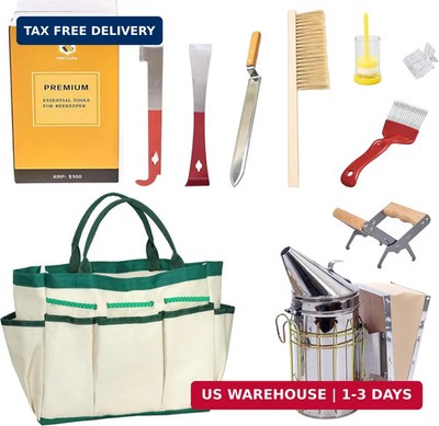 BeeCastle 9 Pcs Beekeeping Tools Kit with Organizer Tote for Beekeepers, Necessa