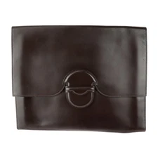 HERMES Faco GM 35 Clutch Bag Box Calf Dark Brown Second Bag Document Bag O Stamp