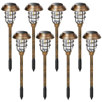 Bronze 8 Pack Solar Pathway Lights Outdoor Waterproof, up to 12 Hrs Auto On/Off
