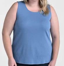 CJ Banks 2X Blue sleeveless knit top, scoop neck, 100% cotton, NWT