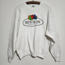 Vtg 80s 90s Fruit of the Loom Heavy Crewneck Sweatshirt White Large Logo Graphic