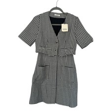 Sandro Charlotte Houndstooth Black and White Tweed Mini Dress 34/XS