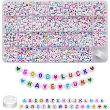 Amaney 1400pcs Colorful Letter Beads 4x7mm Alphabet A-Z Heart White Flat Round A