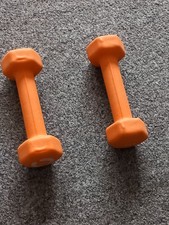 1kg Orange Plastic Hex Dumbbell Pair Hand Weights Preowned Good Condition Unused