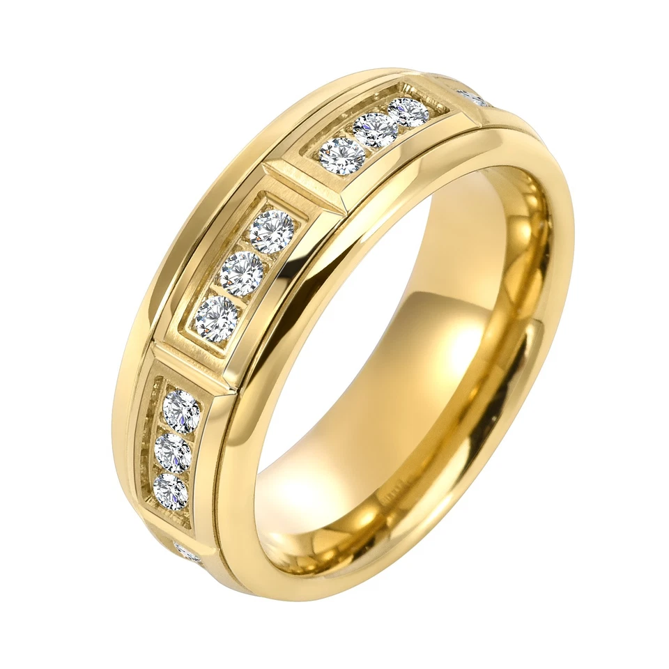 Anillo de diseño de circonita cúbica de una fila de carburo de tungsteno 8 mm con grabado GRATIS tamaño 8-14 Foto 2 de 4